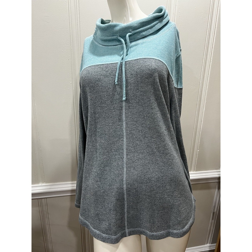 T by Talbot's Teal/Gray Colorblock Cowl Neck Pullover Tunic Top Size XL EUC